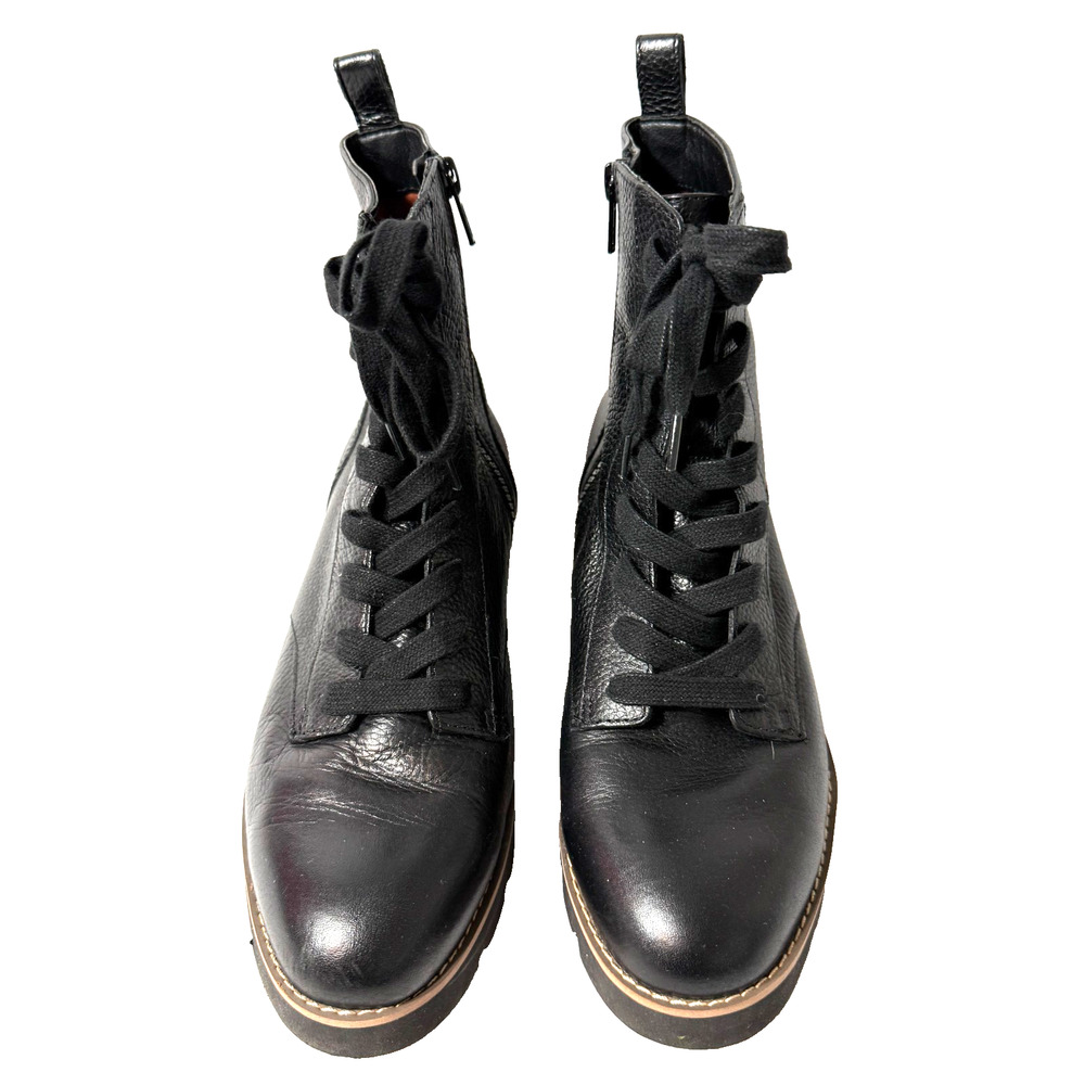 Vionic Lani Womens 7 Black Leather Combat Boots Lace Up Side Zip Lug Sole NWOB - Picture 3 of 7
